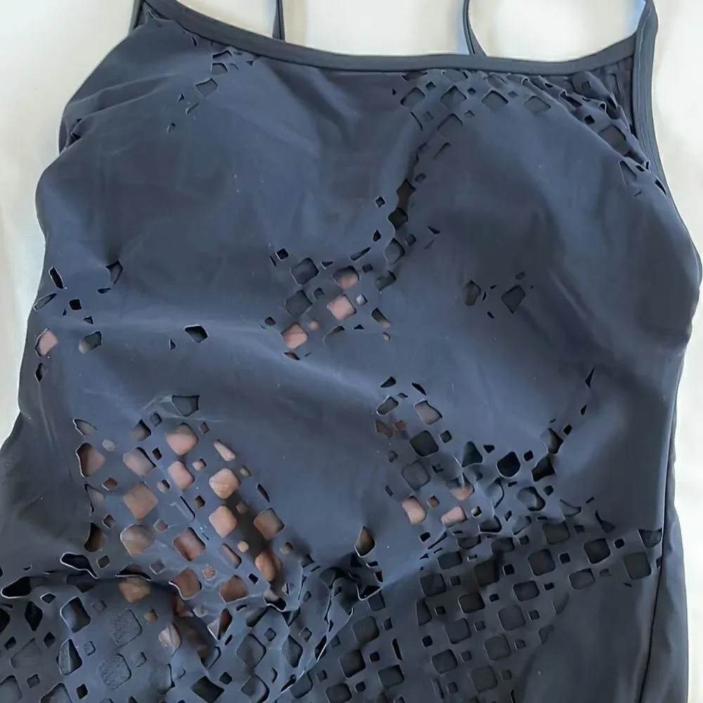 PROFILE BLACK CUTOUT TANKINI TOP.  NEW WITH TAGS.